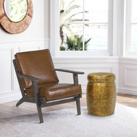 Kvira 16" Round Drum Side End Table | Artisan Hammered Embossed Texture | Antique Gold Brass Finish - UPT-327665