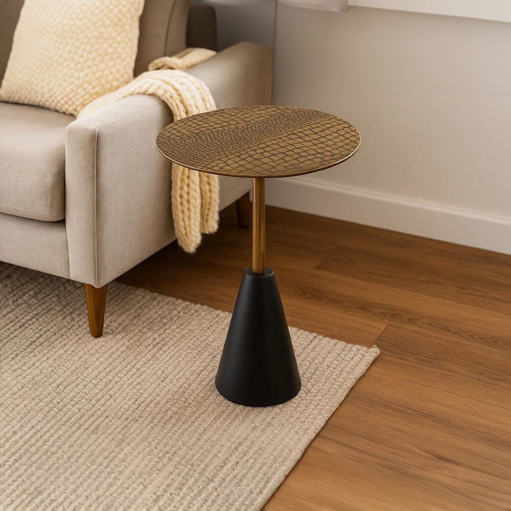 Zavra 21.5" Side End Drink Table | Aluminum Cast Craftmanship I Antique Brass with Crocodile Pattern - UPT-327666