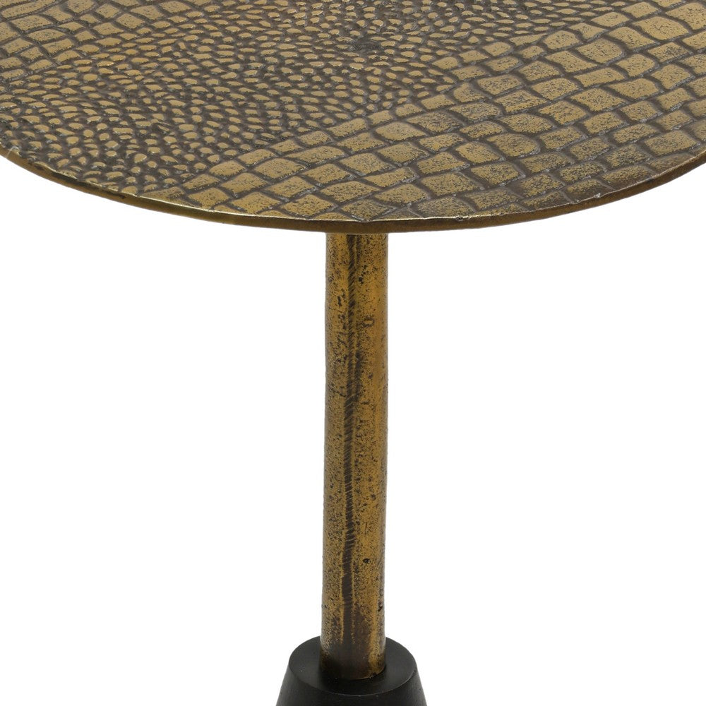 Zavra 21.5" Side End Drink Table | Aluminum Cast Craftmanship I Antique Brass with Crocodile Pattern - UPT-327666