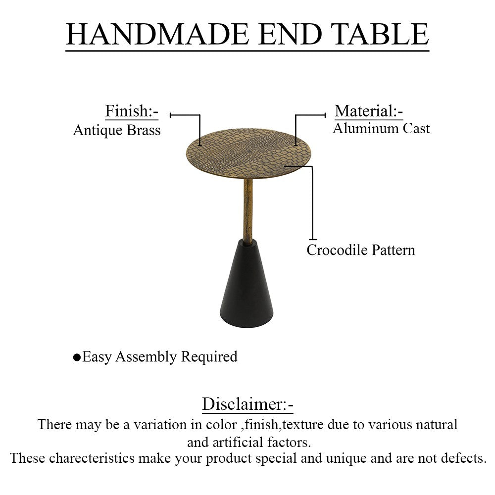 Zavra 21.5" Side End Drink Table | Aluminum Cast Craftmanship I Antique Brass with Crocodile Pattern - UPT-327666