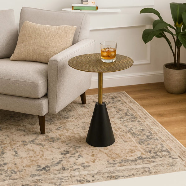 Zavra 21.5" Side End Drink Table | Aluminum Cast Craftmanship I Antique Brass with Crocodile Pattern - UPT-327666