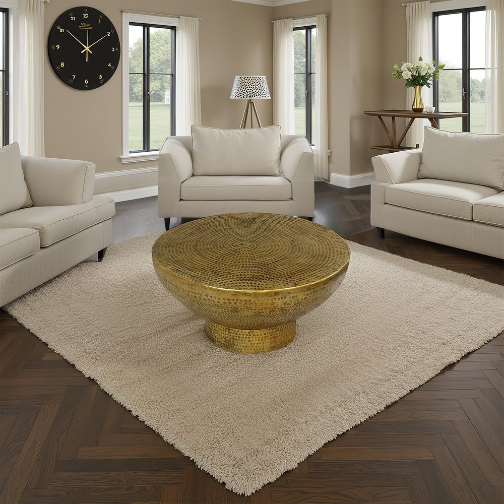 Orion Coffee Table | 32 Inch Round Martini Glass Shape |Hammered Antique Brass Finish - UPT-327667