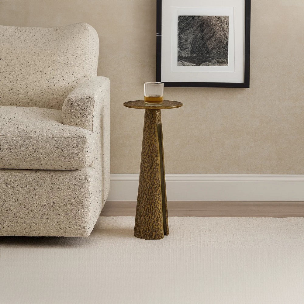 Arvyn 24" Side End Drink Table | Aluminum Cast Craftmanship I Antique Brass | Embossed Textured Finish - UPT-327668