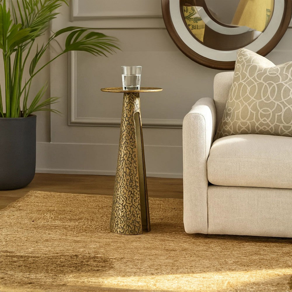 Arvyn 24" Side End Drink Table | Aluminum Cast Craftmanship I Antique Brass | Embossed Textured Finish - UPT-327668