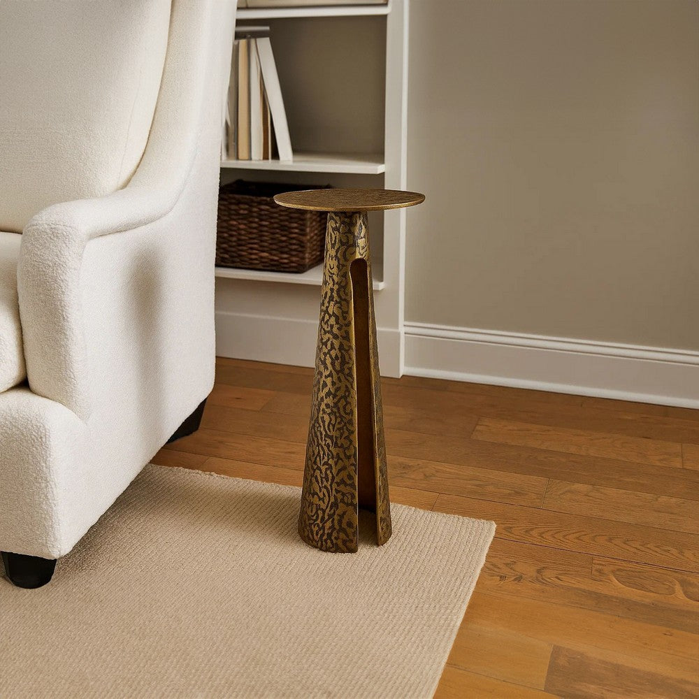 Arvyn 24" Side End Drink Table | Aluminum Cast Craftmanship I Antique Brass | Embossed Textured Finish - UPT-327668