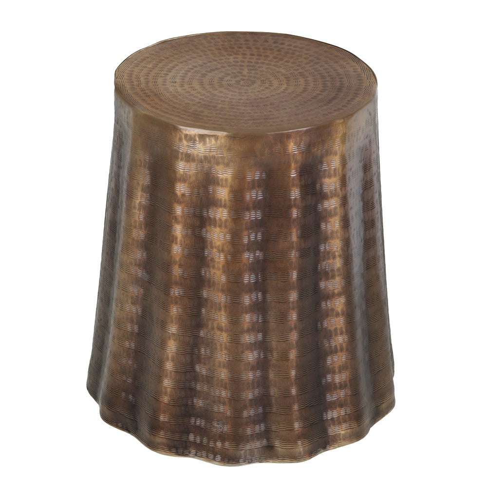 Liora 19" Side End Table | Handcrafted Bronze-Finish Aluminum | Hammered Round Design - UPT-327669