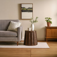 Liora 19" Side End Table | Handcrafted Bronze-Finish Aluminum | Hammered Round Design - UPT-327669