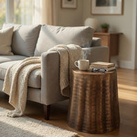 Liora 19" Side End Table | Handcrafted Bronze-Finish Aluminum | Hammered Round Design - UPT-327669