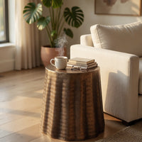 Liora 19" Side End Table | Handcrafted Bronze-Finish Aluminum | Hammered Round Design - UPT-327669