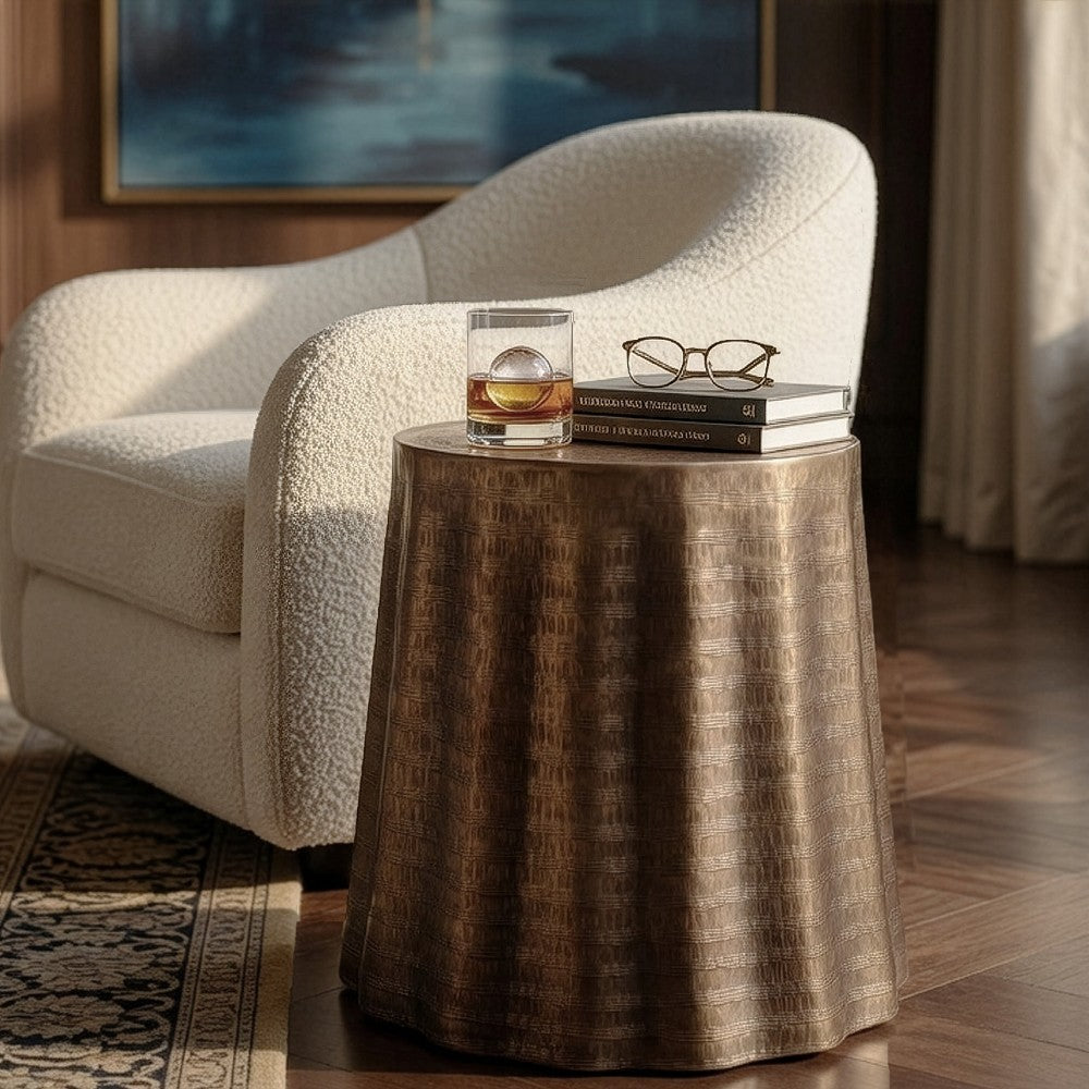 Liora 19" Side End Table | Handcrafted Bronze-Finish Aluminum | Hammered Round Design - UPT-327669