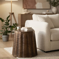 Liora 19" Side End Table | Handcrafted Bronze-Finish Aluminum | Hammered Round Design - UPT-327669