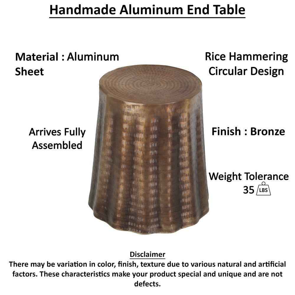 Liora 19" Side End Table | Handcrafted Bronze-Finish Aluminum | Hammered Round Design - UPT-327669