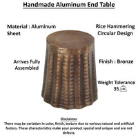 Liora 19" Side End Table | Handcrafted Bronze-Finish Aluminum | Hammered Round Design - UPT-327669