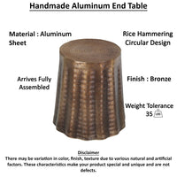 Liora 19" Side End Table | Handcrafted Bronze-Finish Aluminum | Hammered Round Design - UPT-327669