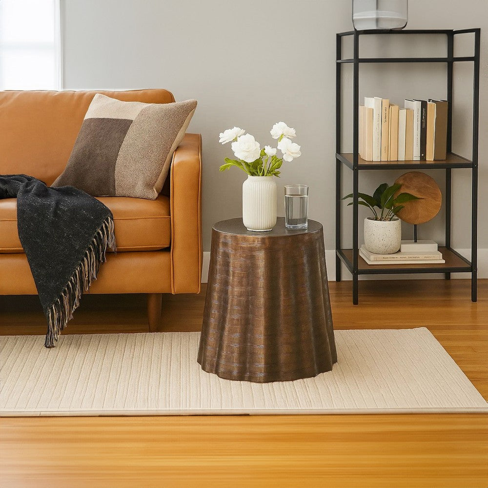 Liora 19" Side End Table | Handcrafted Bronze-Finish Aluminum | Hammered Round Design - UPT-327669