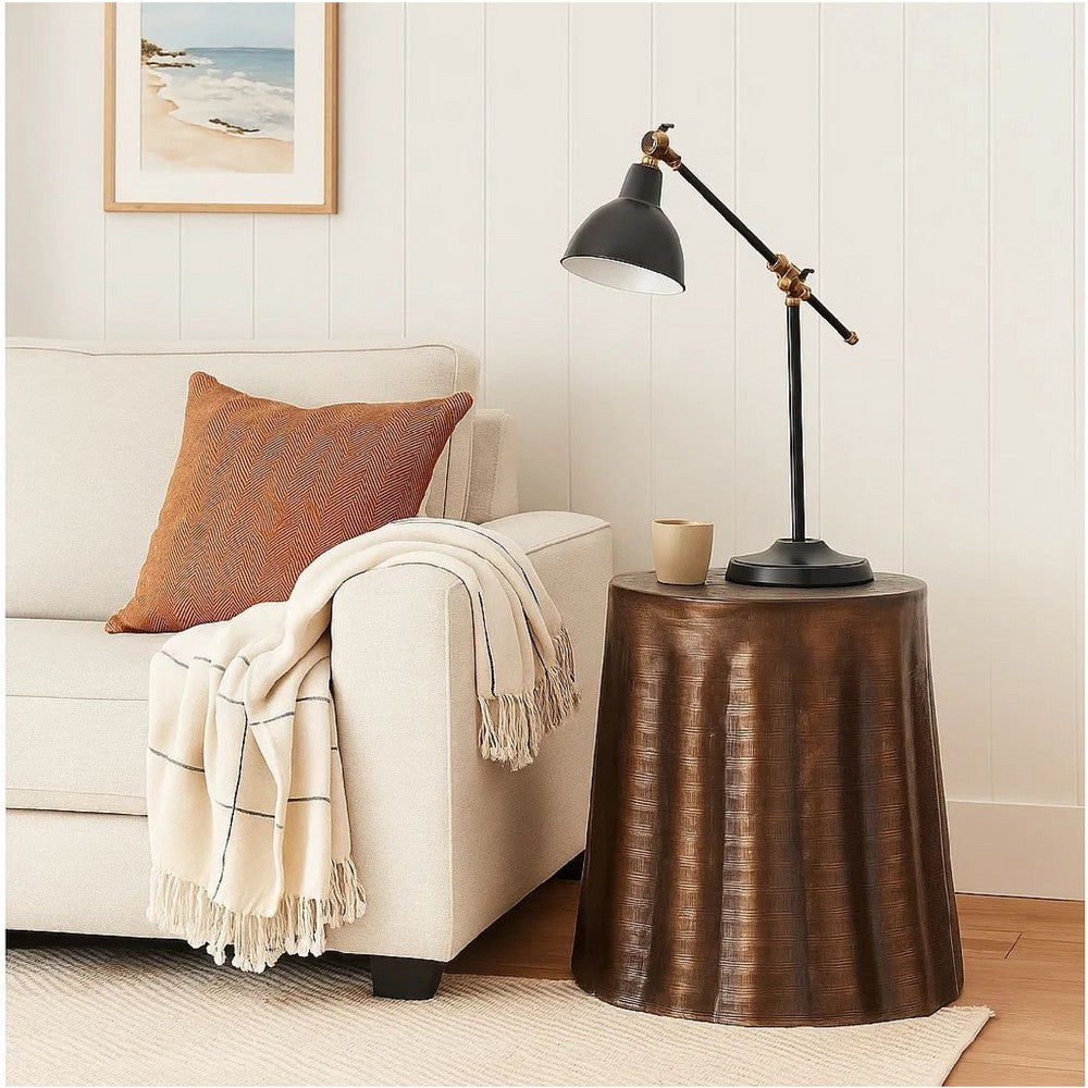 Liora 19" Side End Table | Handcrafted Bronze-Finish Aluminum | Hammered Round Design - UPT-327669