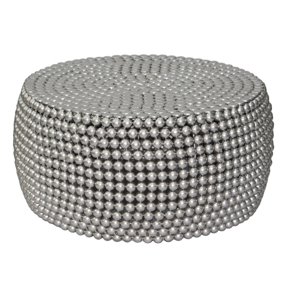 Eve 32" Coffee Table | Silver Metallic Beads Studded Pattern | Nickel Coated Iron Frame - UPT-327670