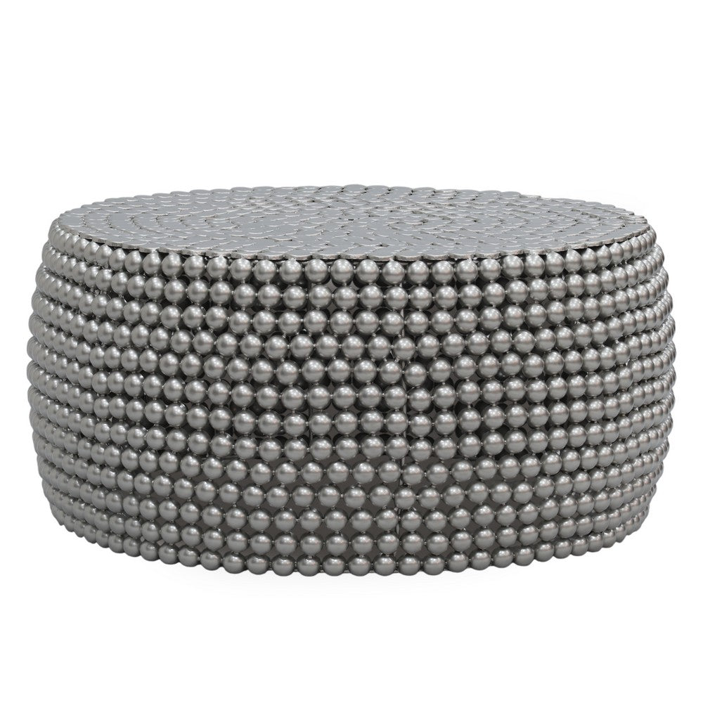 Eve 32" Coffee Table | Silver Metallic Beads Studded Pattern | Nickel Coated Iron Frame - UPT-327670