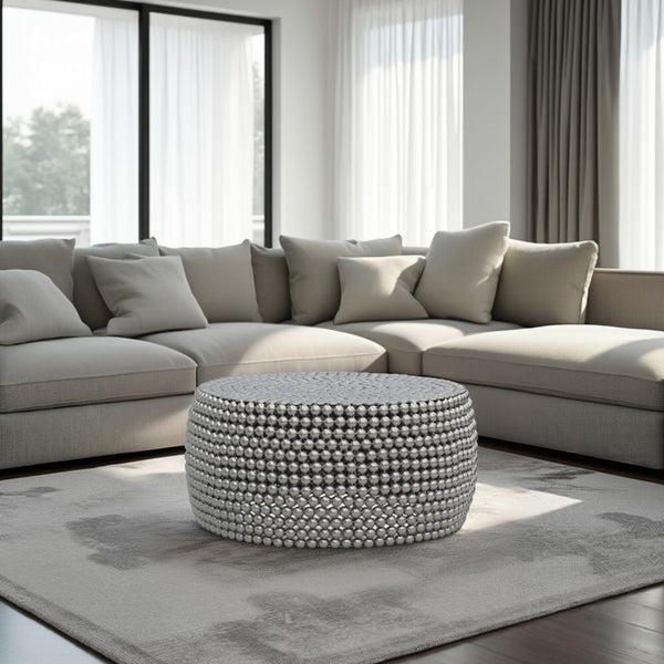 Eve 32" Coffee Table | Silver Metallic Beads Studded Pattern | Nickel Coated Iron Frame - UPT-327670