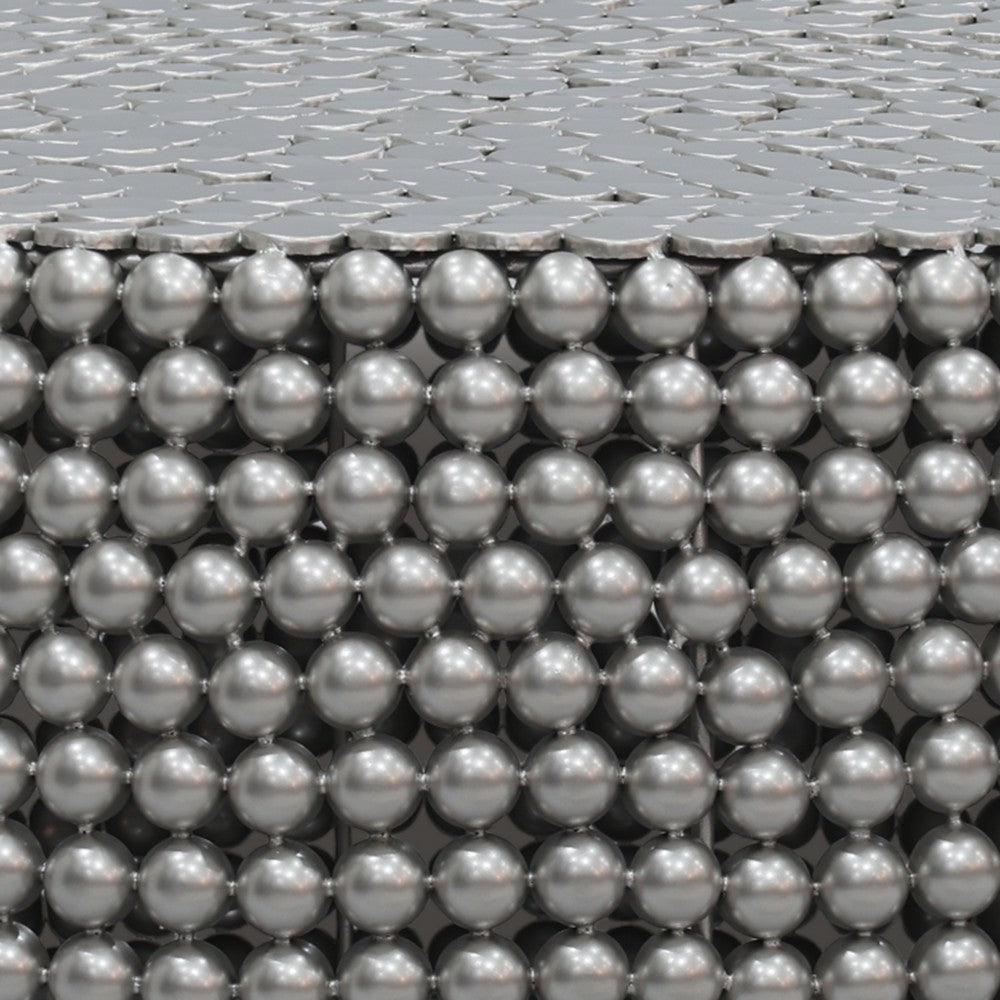 Eve 32" Coffee Table | Silver Metallic Beads Studded Pattern | Nickel Coated Iron Frame - UPT-327670