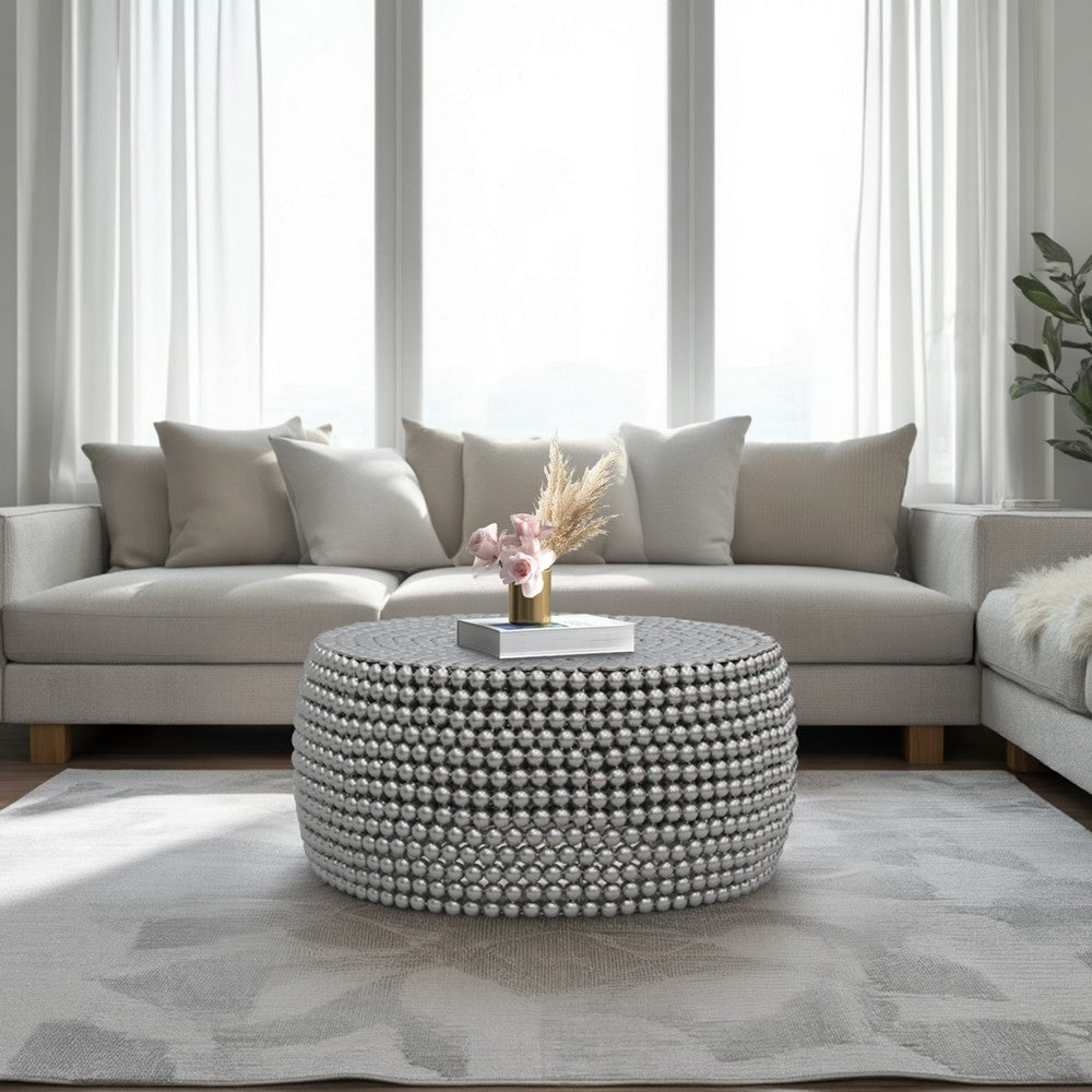 Eve 32" Coffee Table | Silver Metallic Beads Studded Pattern | Nickel Coated Iron Frame - UPT-327670