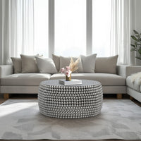 Eve 32" Coffee Table | Silver Metallic Beads Studded Pattern | Nickel Coated Iron Frame - UPT-327670