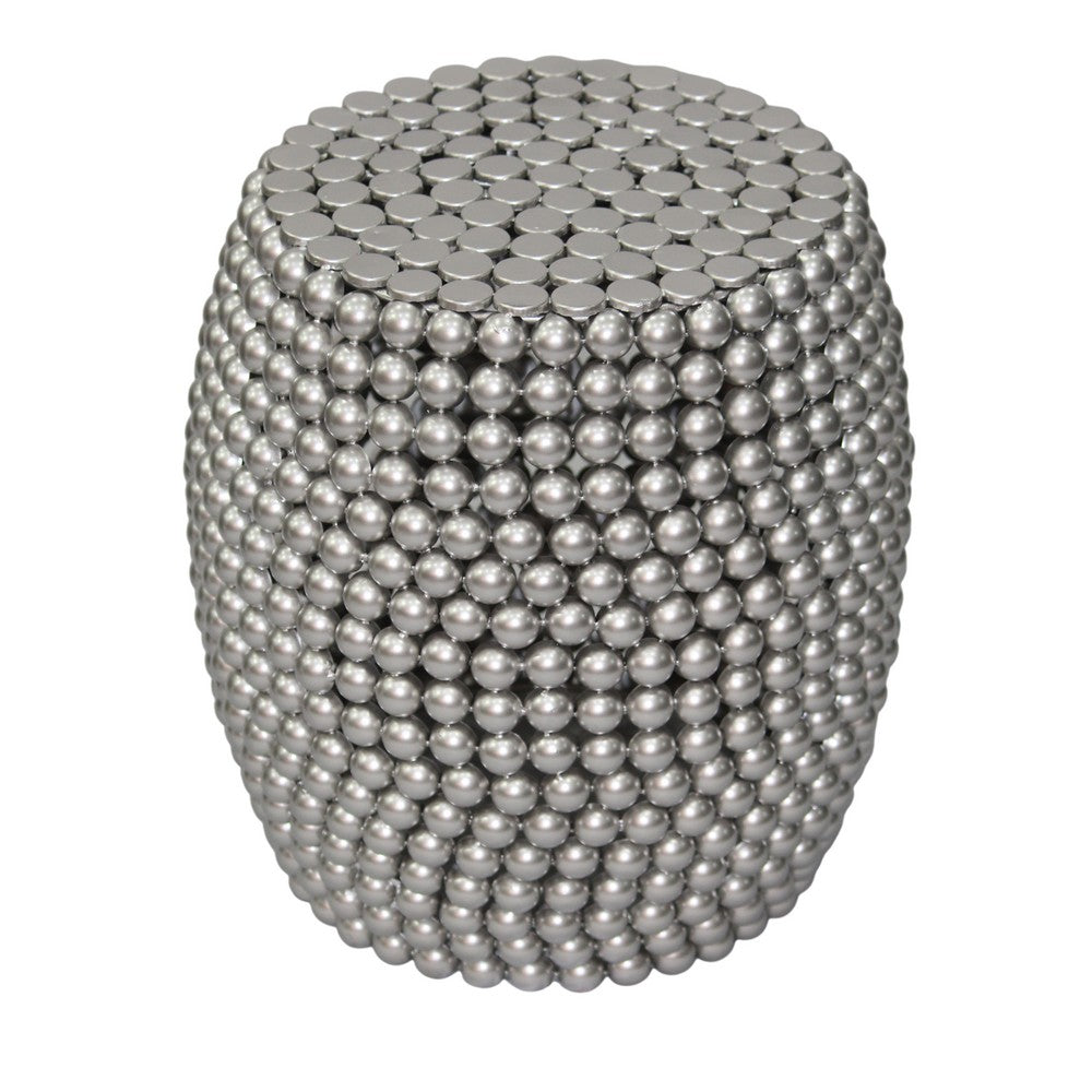 Eve 18" Side End Table | Silver Metallic Beads Studded Pattern | Nickel Coated Iron Frame - UPT-327671