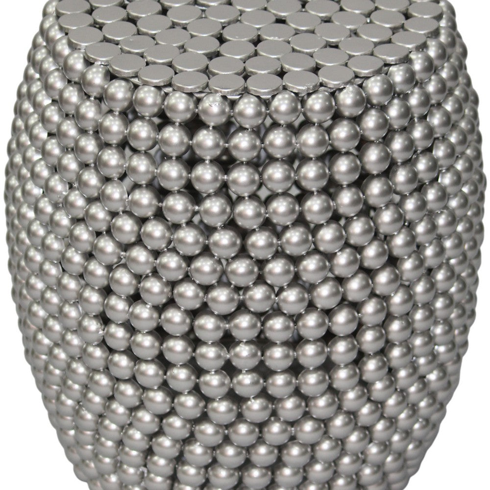 Eve 18" Side End Table | Silver Metallic Beads Studded Pattern | Nickel Coated Iron Frame - UPT-327671