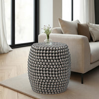 Eve 18" Side End Table | Silver Metallic Beads Studded Pattern | Nickel Coated Iron Frame - UPT-327671
