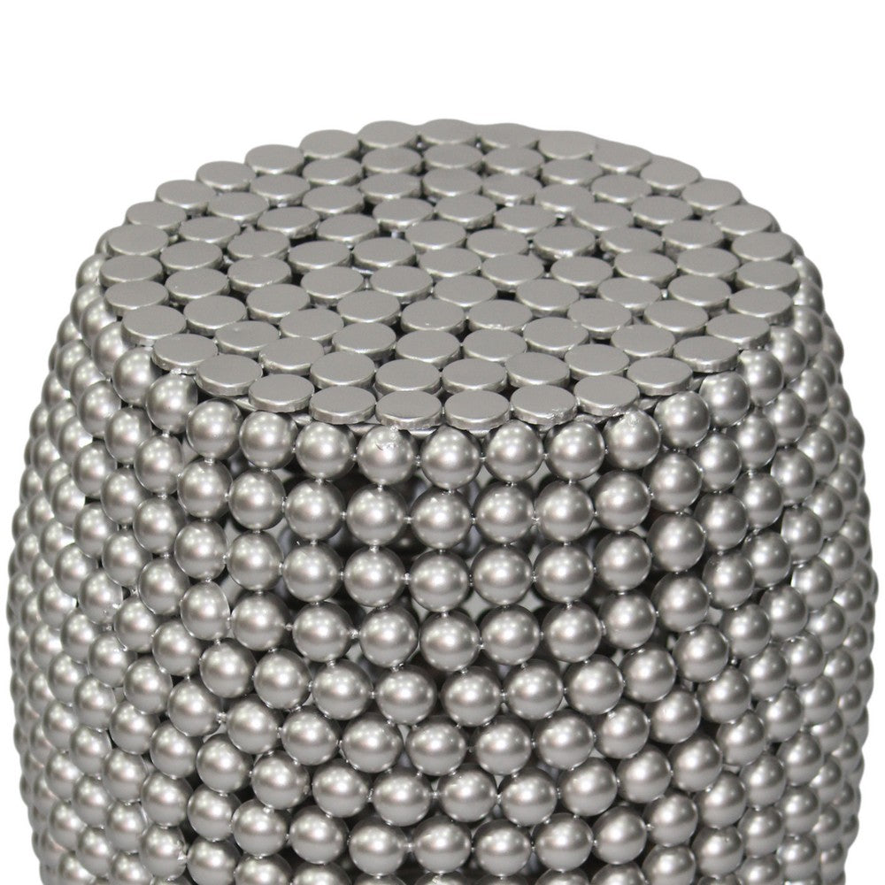 Eve 18" Side End Table | Silver Metallic Beads Studded Pattern | Nickel Coated Iron Frame - UPT-327671