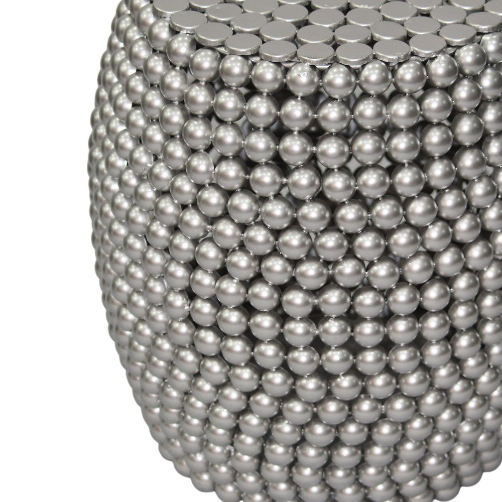 Eve 18" Side End Table | Silver Metallic Beads Studded Pattern | Nickel Coated Iron Frame - UPT-327671