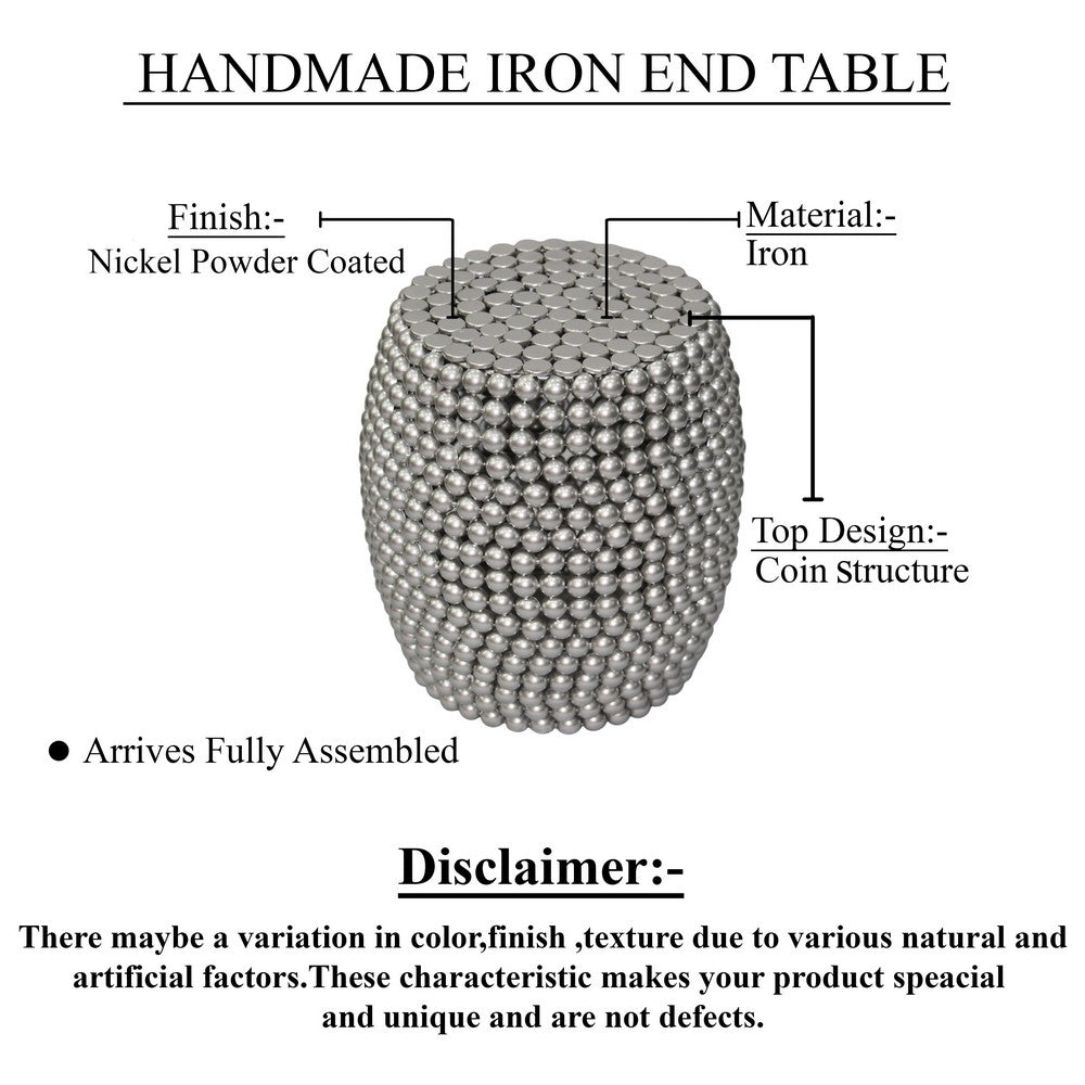 Eve 18" Side End Table | Silver Metallic Beads Studded Pattern | Nickel Coated Iron Frame - UPT-327671