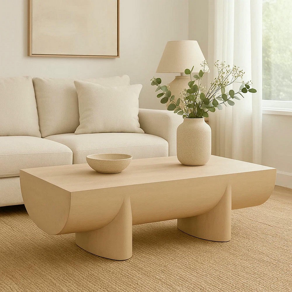 Wilhelm Coffee Table | 48" Curved Rectangular | Whitewash Mango Wood - UPT-329068