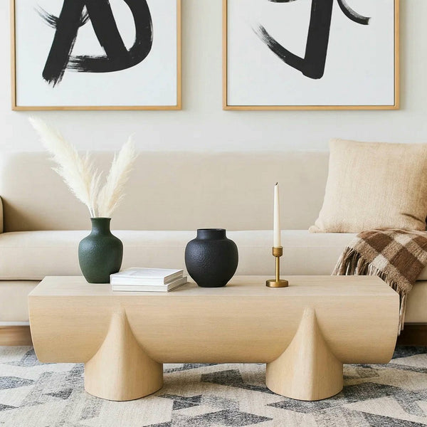 Wilhelm Coffee Table | 48" Curved Rectangular | Whitewash Mango Wood - UPT-329068