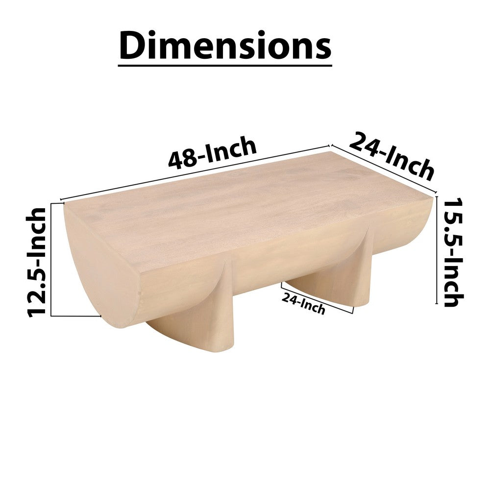 Wilhelm Coffee Table | 48" Curved Rectangular | Whitewash Mango Wood - UPT-329068