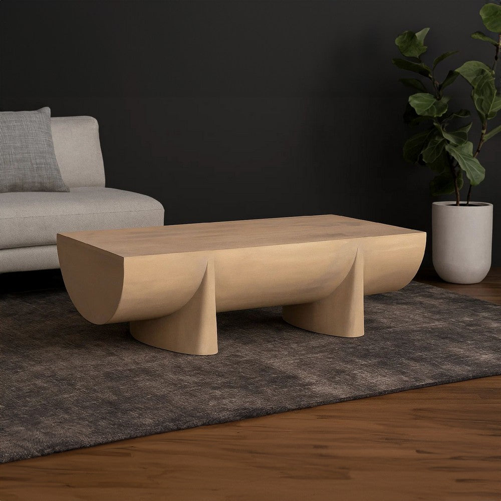Wilhelm Coffee Table | 48" Curved Rectangular | Whitewash Mango Wood - UPT-329068