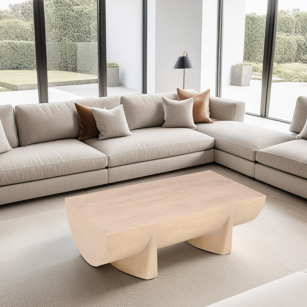 Wilhelm Coffee Table | 48" Curved Rectangular | Whitewash Mango Wood - UPT-329068