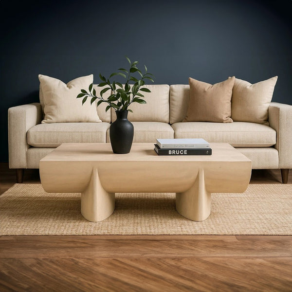 Wilhelm Coffee Table | 48" Curved Rectangular | Whitewash Mango Wood - UPT-329068
