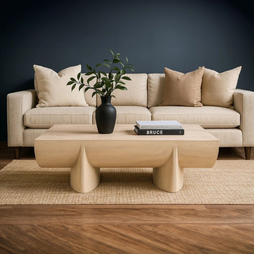 Wilhelm Coffee Table | 48" Curved Rectangular | Whitewash Mango Wood - UPT-329068