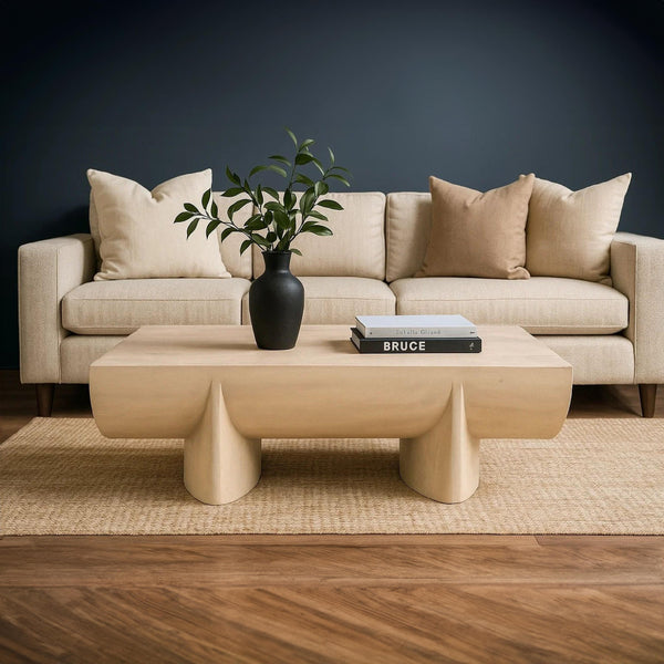 Wilhelm Coffee Table | 48" Curved Rectangular | Whitewash Mango Wood - UPT-329068