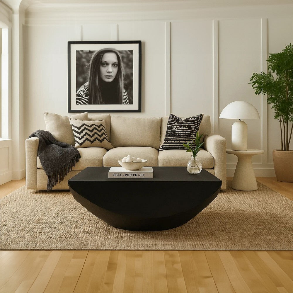 Joanie Coffee Table | 36" Square Top | Handcrafted Matte Black Mango Wood | Rounded Drum Base - UPT-329069