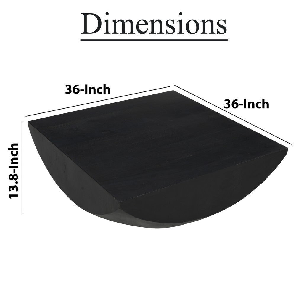 Joanie Coffee Table | 36" Square Top | Handcrafted Matte Black Mango Wood | Rounded Drum Base - UPT-329069