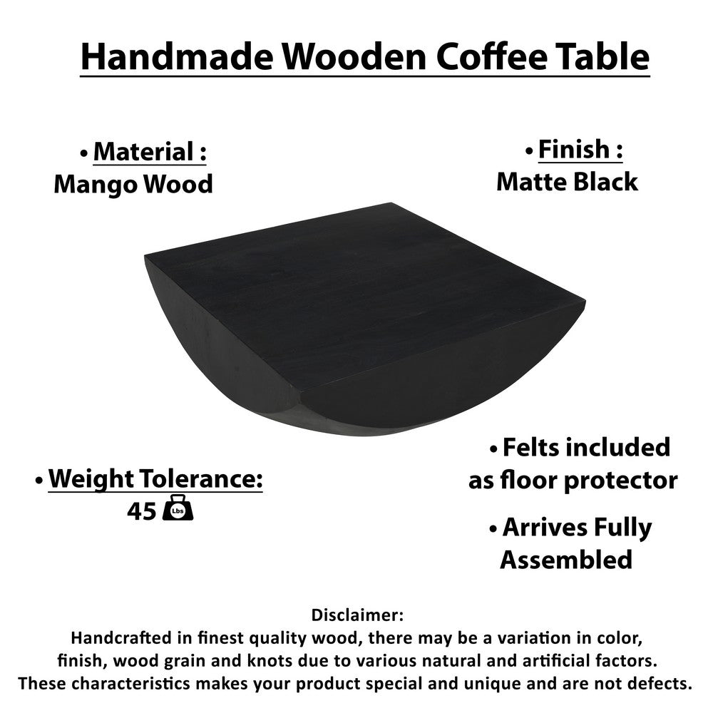 Joanie Coffee Table | 36" Square Top | Handcrafted Matte Black Mango Wood | Rounded Drum Base - UPT-329069