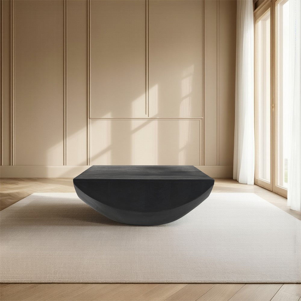 Joanie Coffee Table | 36" Square Top | Handcrafted Matte Black Mango Wood | Rounded Drum Base - UPT-329069