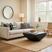 Joanie Coffee Table | 36" Square Top | Handcrafted Matte Black Mango Wood | Rounded Drum Base - UPT-329069