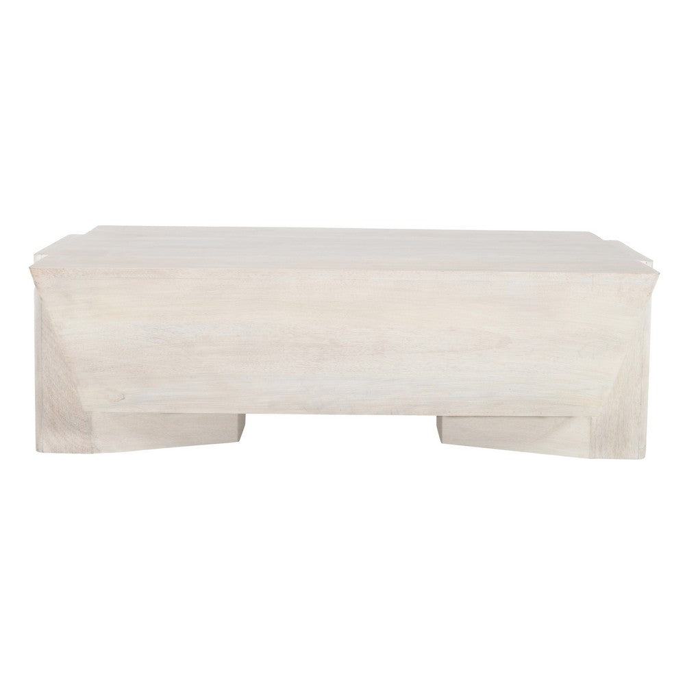 Joanie Coffee Table | 45" Rectangular Biscotti White Handcrafted Mango Wood | Solid Asymmetric Base - UPT-329070