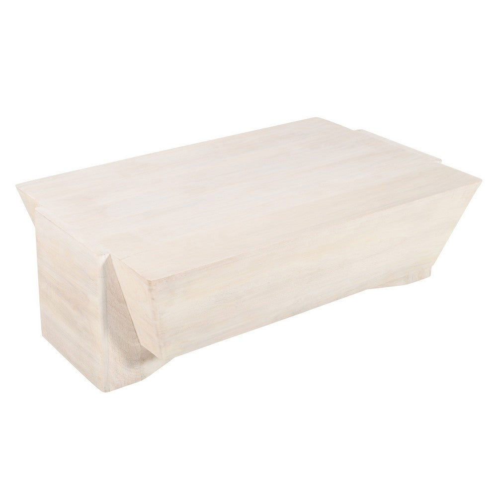 Joanie Coffee Table | 45" Rectangular Biscotti White Handcrafted Mango Wood | Solid Asymmetric Base - UPT-329070
