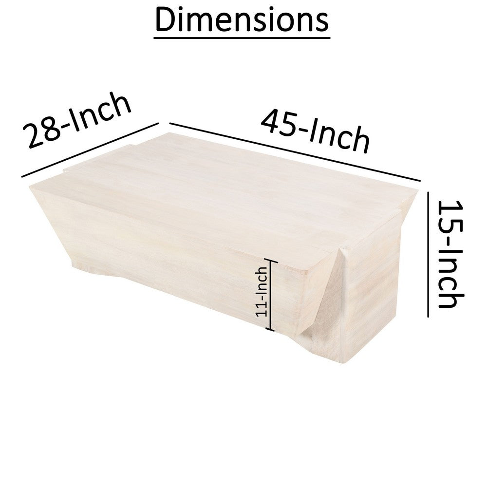 Joanie Coffee Table | 45" Rectangular Biscotti White Handcrafted Mango Wood | Solid Asymmetric Base - UPT-329070