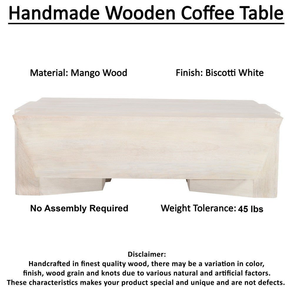 Joanie Coffee Table | 45" Rectangular Biscotti White Handcrafted Mango Wood | Solid Asymmetric Base - UPT-329070