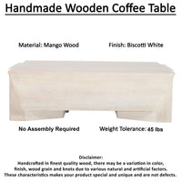 Joanie Coffee Table | 45" Rectangular Biscotti White Handcrafted Mango Wood | Solid Asymmetric Base - UPT-329070